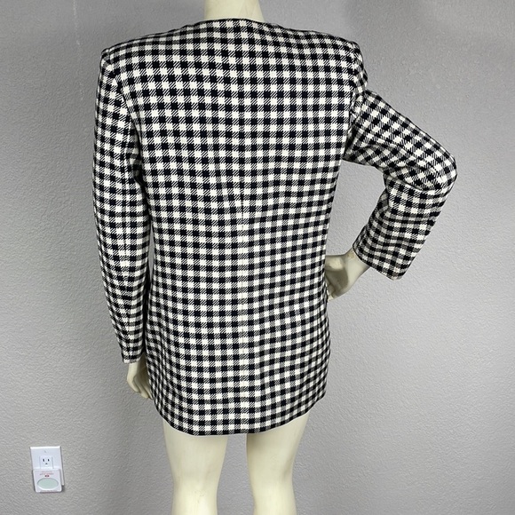 Salvatore Ferragamo Black White Checkered Plaid Blazer Mini Dress Jacket Sz 4 - Picture 3 of 14